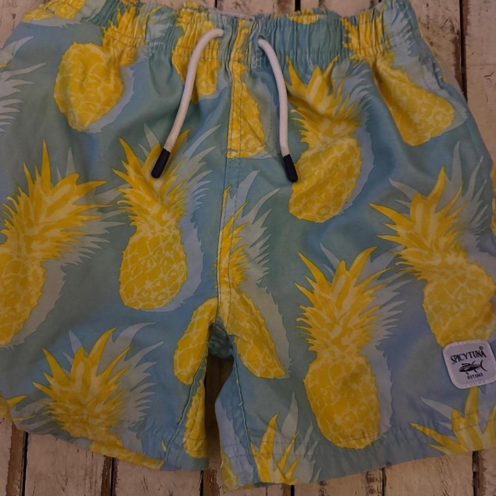 Spicy Tuna Boys Blue Yellow Pineapple Print Swim Trunks Size 8